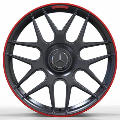 عجلات مطروقة باللون الأسود غير اللامع مقاس 19 بوصة مع شفة حمراء لسيارة Mercedes Benz AMG GT